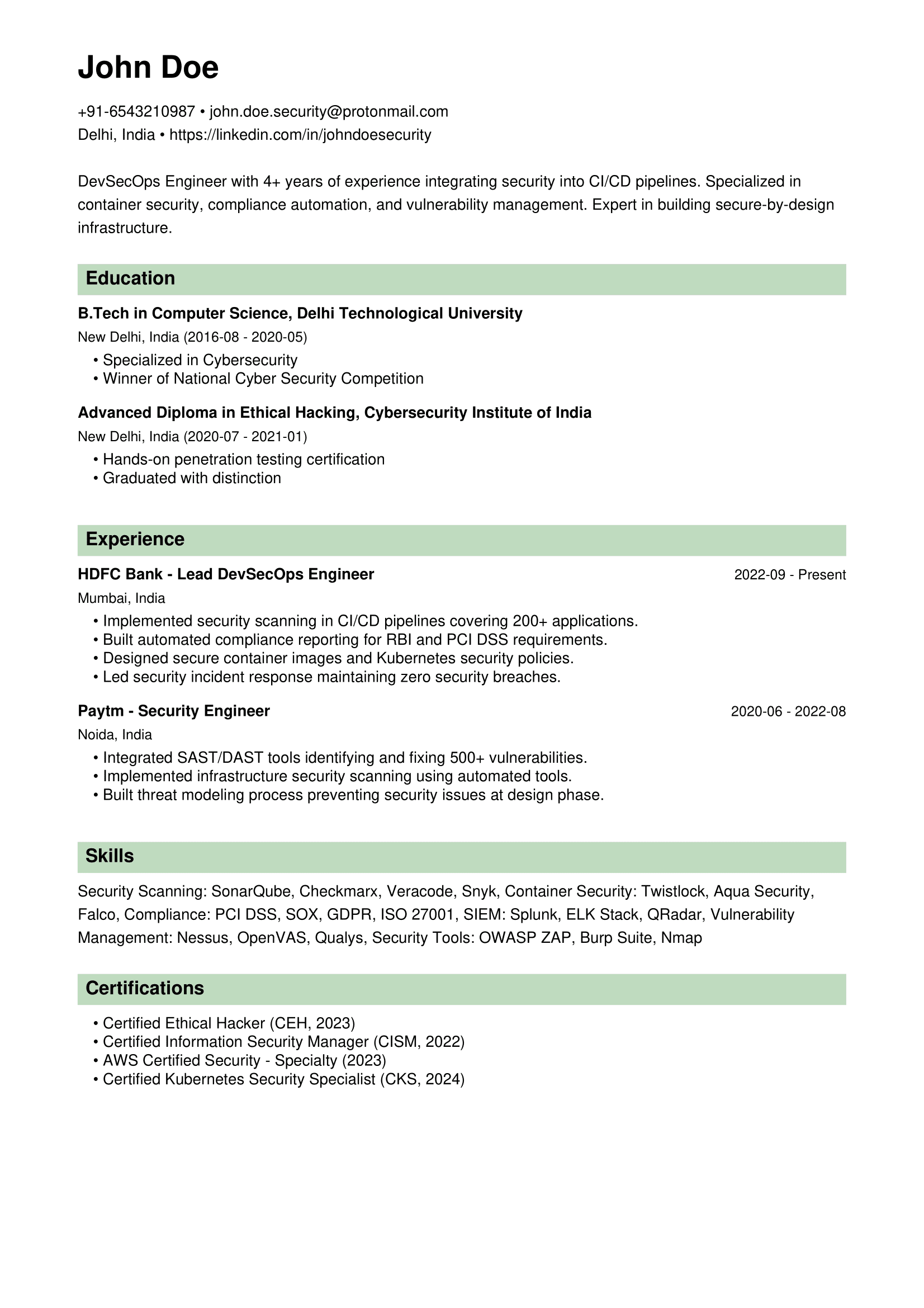 ATS Friendly (Green) preview