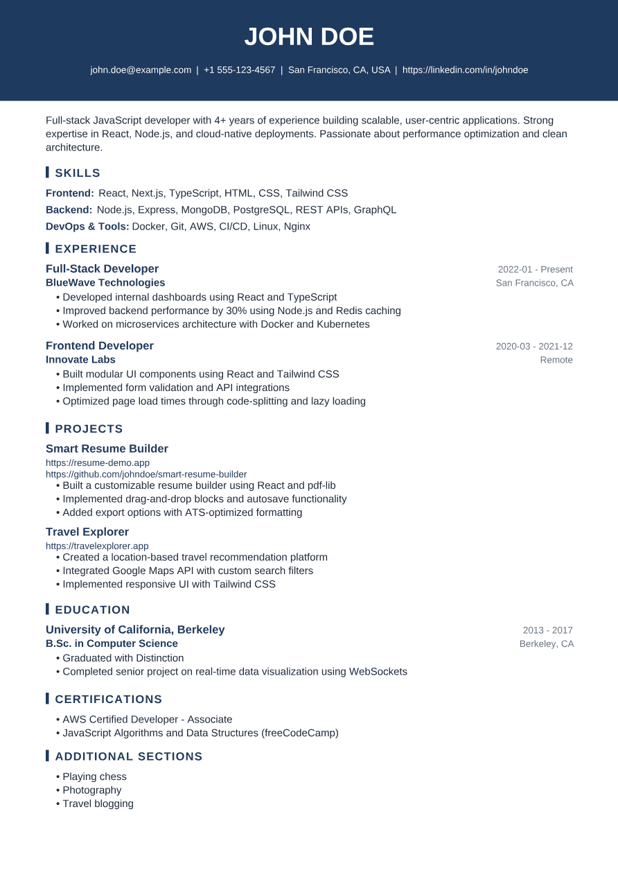 Corporate Navy resume template