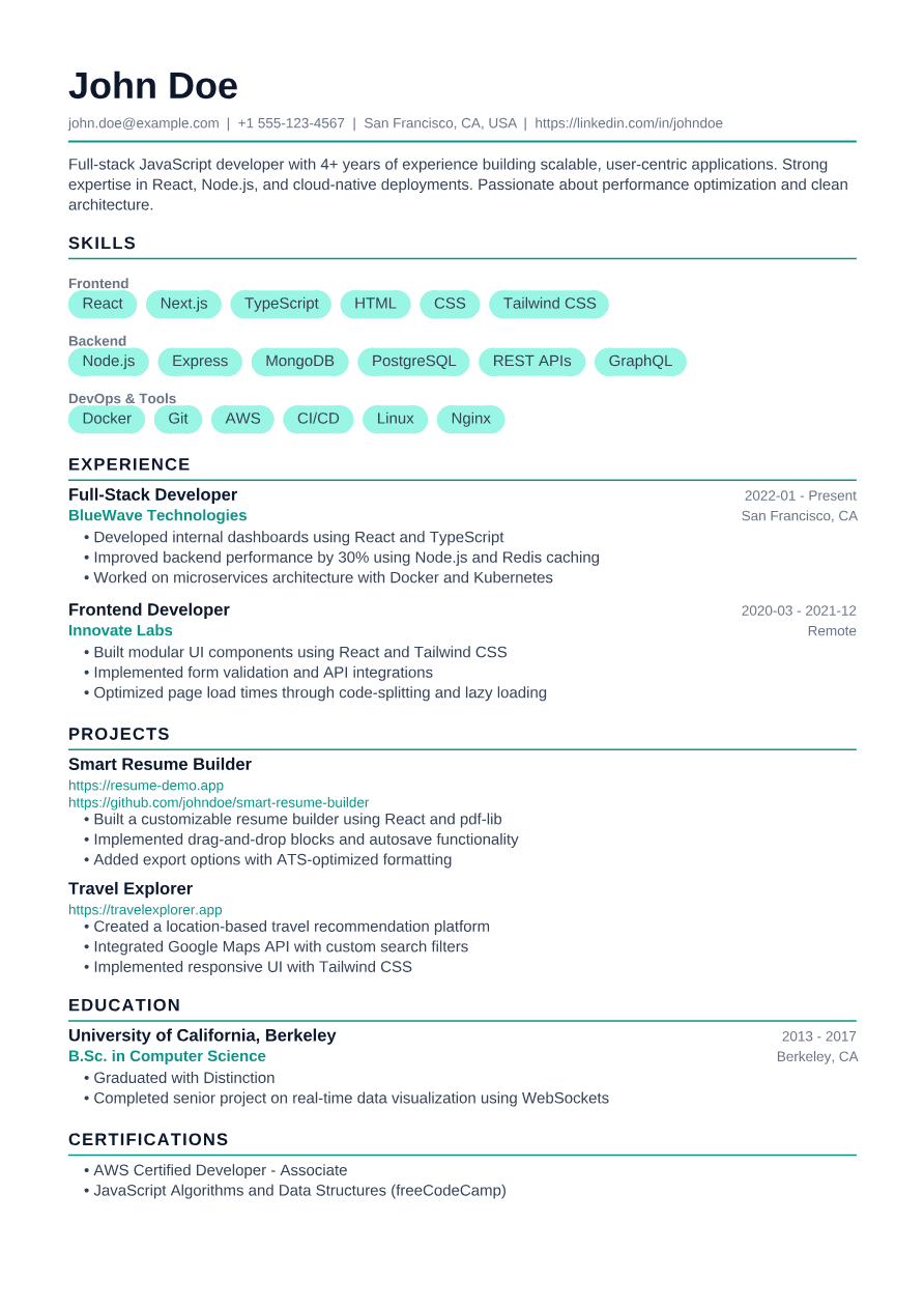 Resume template preview