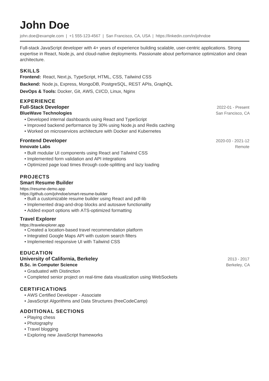 ATS Pure resume template