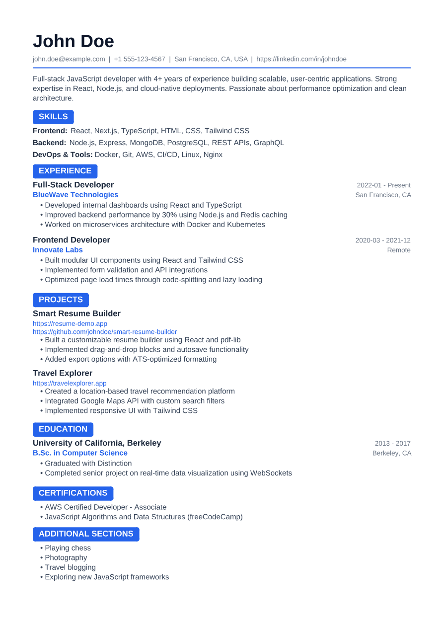 Cobalt Boxed resume template